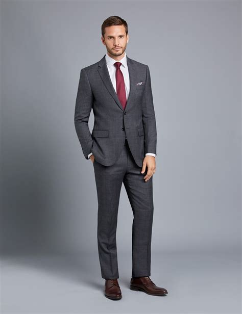 men s grey and brown prince of wales check slim fit suit hawes and curtis slim fit suits slim