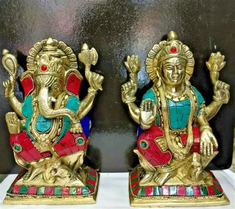 Brass Laxmi Ganesh Hindu God Lakshmi Ganesha Statue Idol Diwali T 7