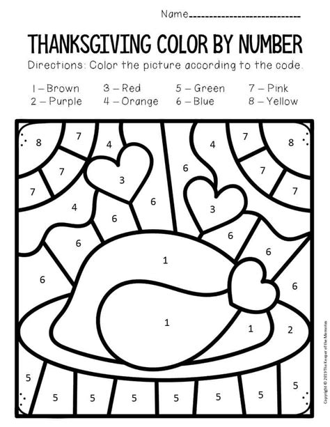 Color By Number Thanksgiving Preschool Worksheets Turkey Dinner The