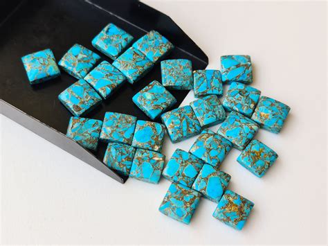 11 12mm Blue Copper Turquoise Plain Square Cabochons 5 Pcs Etsy