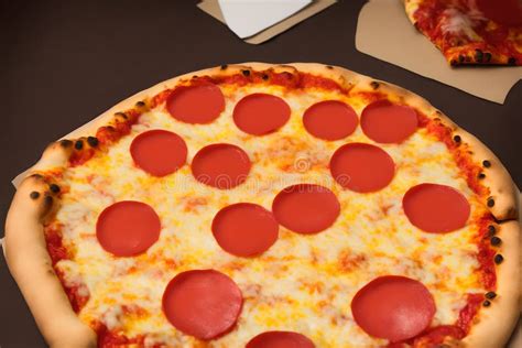 Medium Shot Of Delicious Juicy Pepperoni Pizza With Cheese Fatty