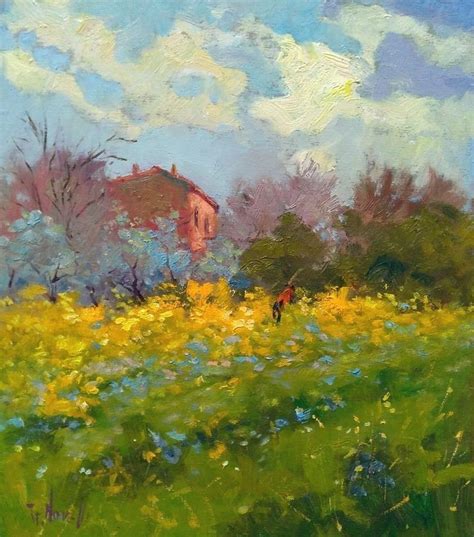Impressionist Italian Painting Bloomed Tuscany Countryside