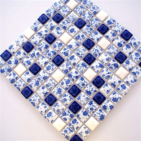 Blue And White Tile Glossy Porcelain Mosaic Bathroom Tiles Backsplash