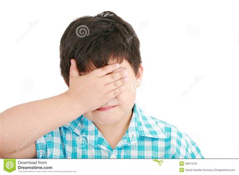 Sad Crying Little Boy Covers His Face Royalty Free Stock