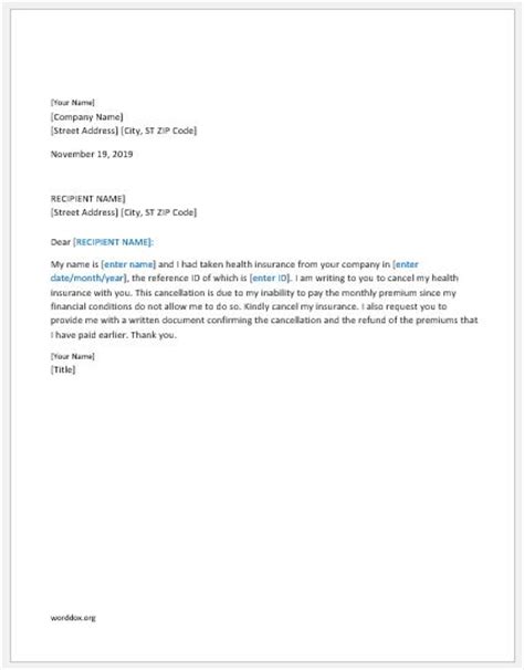 Can an employer terminate health insurance without notice. 16 Cancellation Letter Templates for all Situations | Word ...