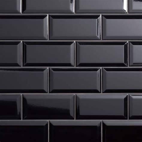 Merola Tile Crown Heights Beveled 3 In X 6 In Glossy Black Ceramic