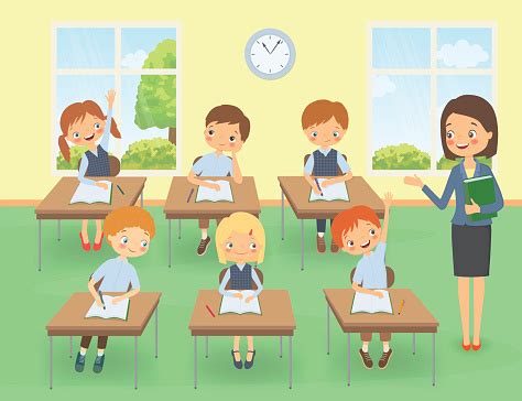 Are you searching for classroom cartoon png images or vector? Teacher With Pupils In A Classroom At A Lesson Stock ...