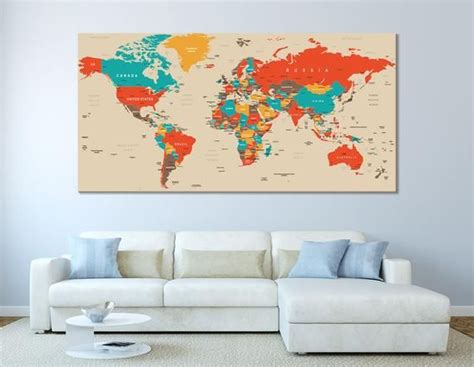 World Map Wall Art World Map Canvas World Map Print World Etsy