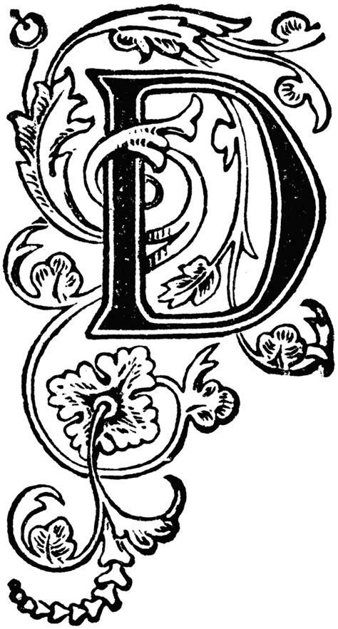 Hmm i don't know how i feel about flourishing on the capital d. Floral Capital D | ClipArt ETC | Vintage lettering ...