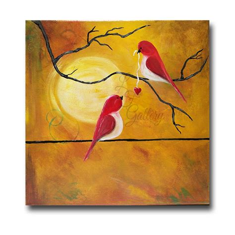 Original Canvas Painting Love Birds Painting Birds On Wire Etsy Painting Original Canvas