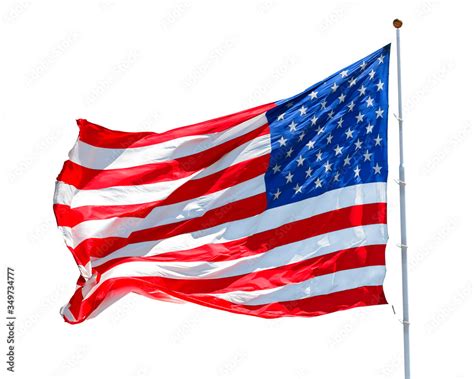 American Flag Waving In The Wind Isolated On White Background Us Flag