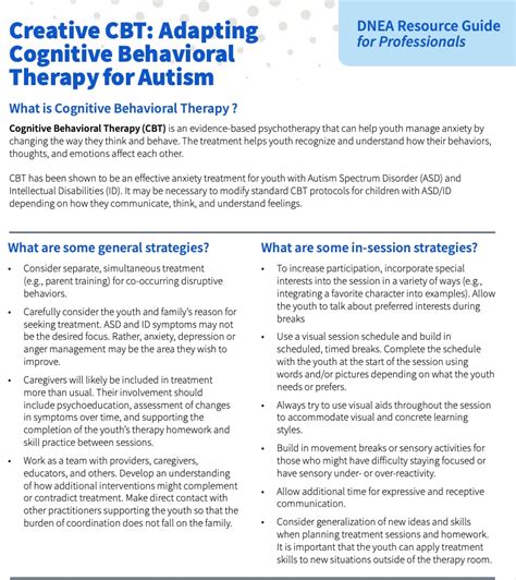 Creative Cbt Adapting Cognitive Behavioral Therapy For Autism