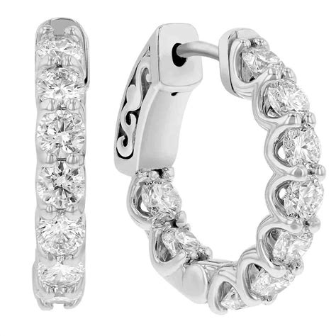 14k White Gold Diamond Inside Out Huggie Hoop Earrings 175 Aptw Borsheims