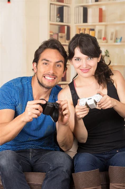 Young Cute Couple Playing Video Games Stock Image Image Of Latin
