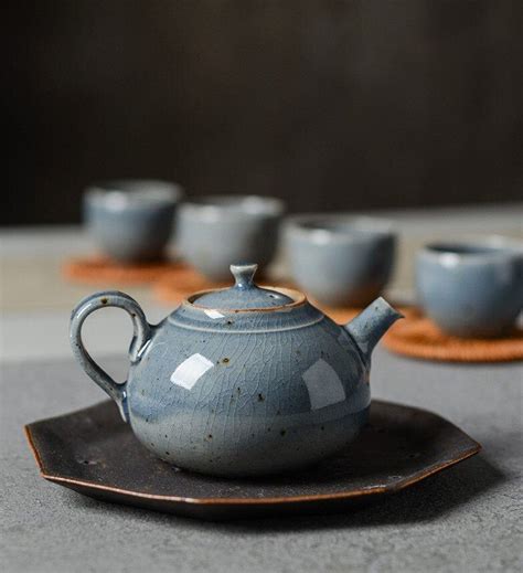 Handmade Ceramic Teapot Vintage Style Blue Glaze Handmade Designer Zen