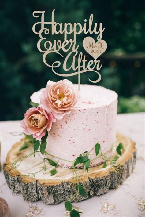 Happily Ever After Wedding Cake Topper Rustic Cake Topper Personalized