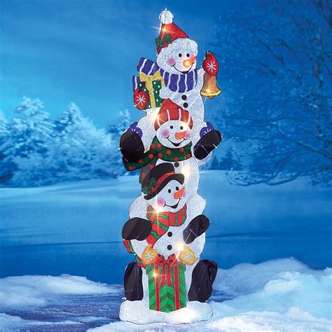 Lighted Stack Of Snowmen Outdoor Garden Stake Collections Etc
