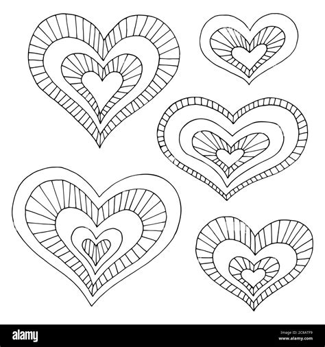 Muster Herz Doodle schwarz weiß isoliert Grafik Skizze Set Illustration