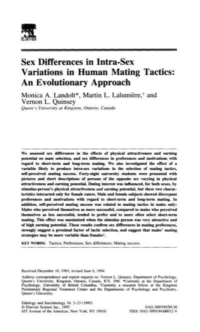 sex differences in intra sex variations in human mating tactics an