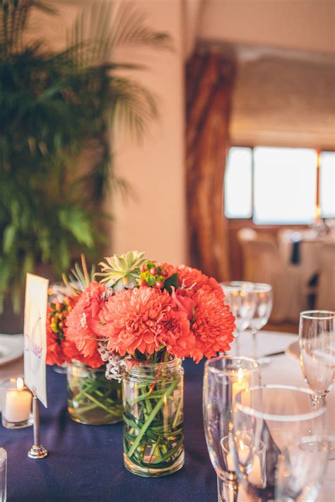 Coral Chrysanthemum And Succulent Centerpieces Chrysanthemum Wedding