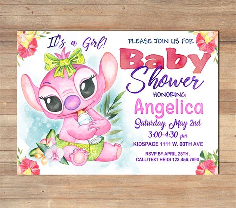 Lilo And Stitch Baby Shower Invitation Pink Stitch Angel Etsy