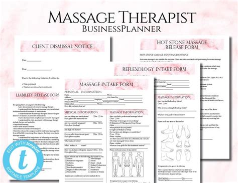Massage Therapist Business Planner Massage Business Massage Etsy