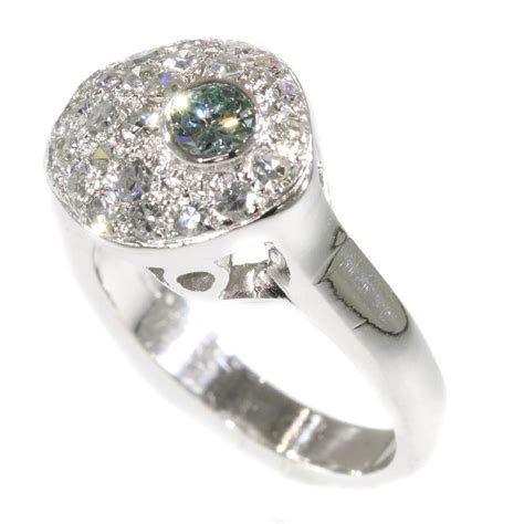 Vintage 1950s Diamond Ring With Natural Light Blue Diamond With