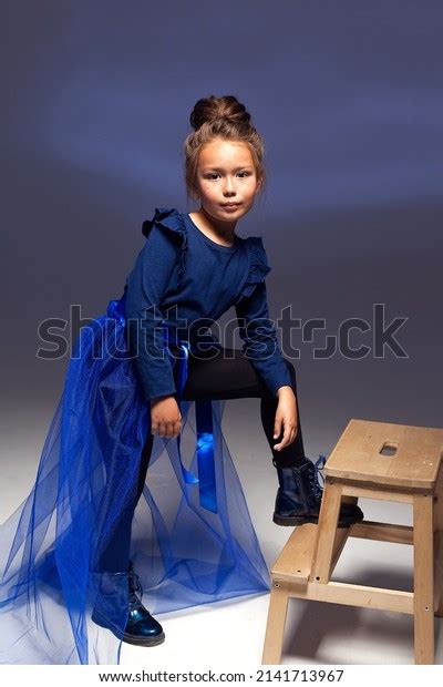 Studio Portrait Little Girl Black Suit Stock Photo 2141713967