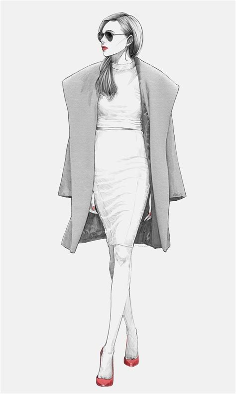 Fashion Illustration Chic Tailored Outfit Sketch Alex Tang
