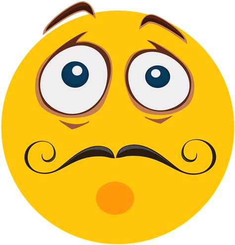 Impressed Wow Emoji Emotions Mustache Face Yellow Funny Cartoon Faces