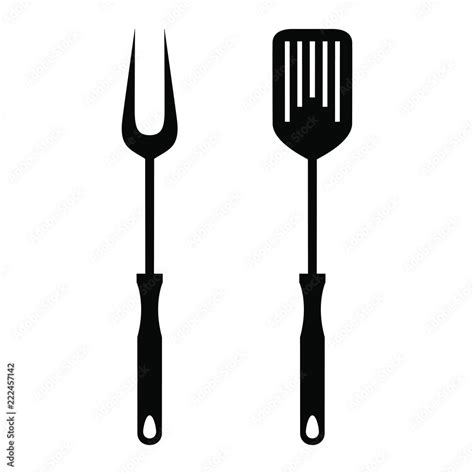Bbq Or Grill Tools Icon In Flat Design Sign Barbecue Fork With Spatula