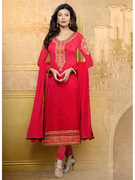 Saara Red Coloured Straight Cutdress Material Salwar Kameez