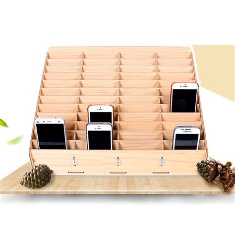Wooden Mobile Phone Bracket Management Storage Box Desktop Office Multi