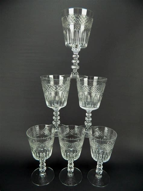 Pair Of Libbey Rock Sharpe Olive And Cross Cut Water Glasses Goblets 6 14 Euc Glassware Glass