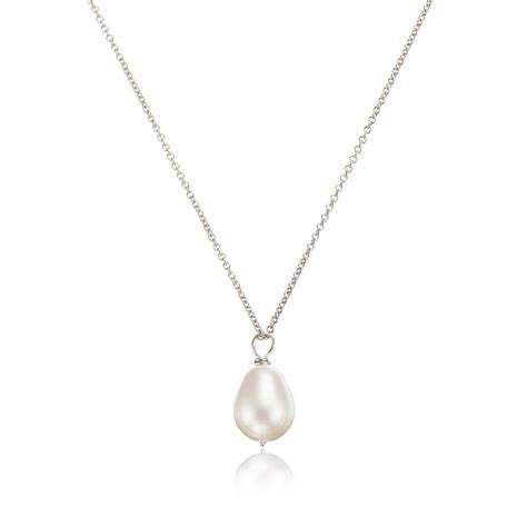 White Gold Large Single Pearl Necklace Lily And Roo