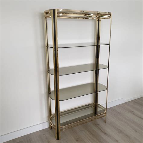 for sale vintage brass and glass etagere display shelf 1970s display shelves glass wall