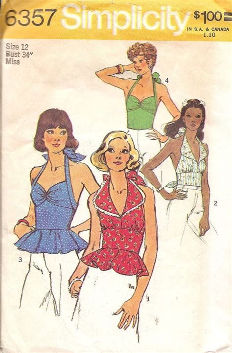 Sewing Patterns Halter Tops 1970s Vintage Simplicity 6357 Etsy Vintage Sewing Patterns