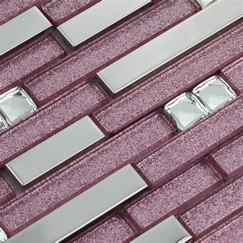 Purple Glass Mosaic Tile Backsplash Silver Stainless Steel And Diamond