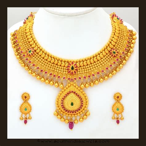 gold bridal attigai necklace set from vbj ~ south india jewels