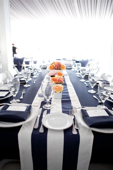Blue And White Striped Table Runner Nautical Table Nautical Wedding