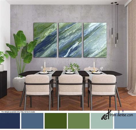 Navy Olive Abstract Wall Art Large 3 Piece Canvas Print Set Blue
