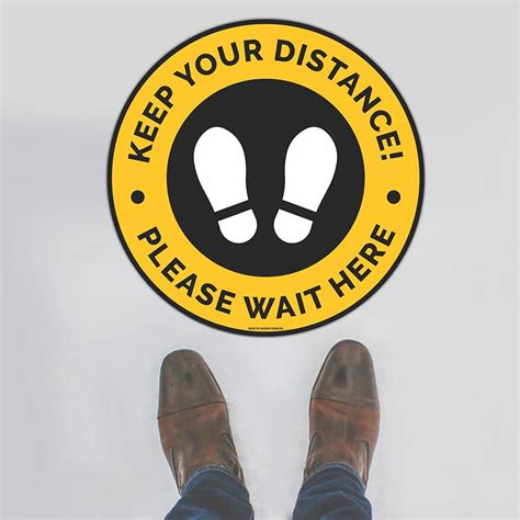 Please Wait Here Keep Your Distance Floor Sign Floor Graphics