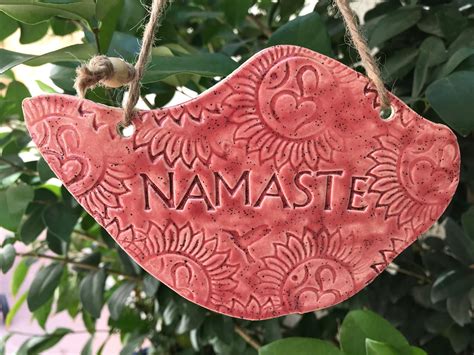 Coral Om Namaste Sign Handmade Ceramic Yoga Greeting Wall Etsy