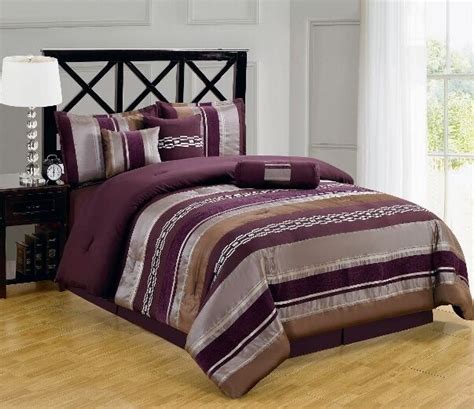 pc purplechocolategray striped comforter sheet st