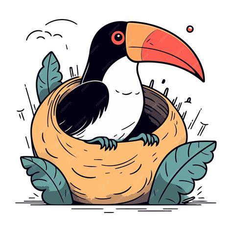Premium Vector Cute Cartoon Toucan Sitting In The Nest Vector