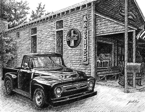 1956 Ford F-100 Truck Drawing by Janet King