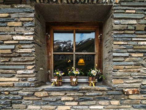 Window With Flowers On A Stone Wall Stock Photo Image Of Decoration