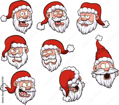 Cartoon Santa Claus Faces Vector Illustration With Simple Gradients Stock Vector Adobe Stock