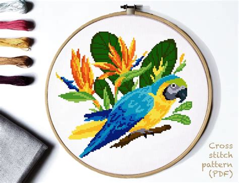Free and good quality counted cross stitch patterns to print. Tropical Bird Modern Cross Stitch Pattern, flowers counted ...