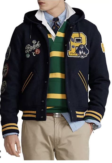 Polo Ralph Lauren Wool Blend Letterman Jacket Large Ebay